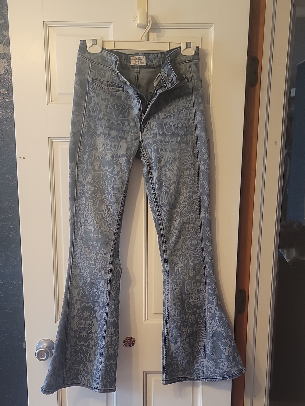 Free People Blue Patterned Flare Jeans - Wide Leg